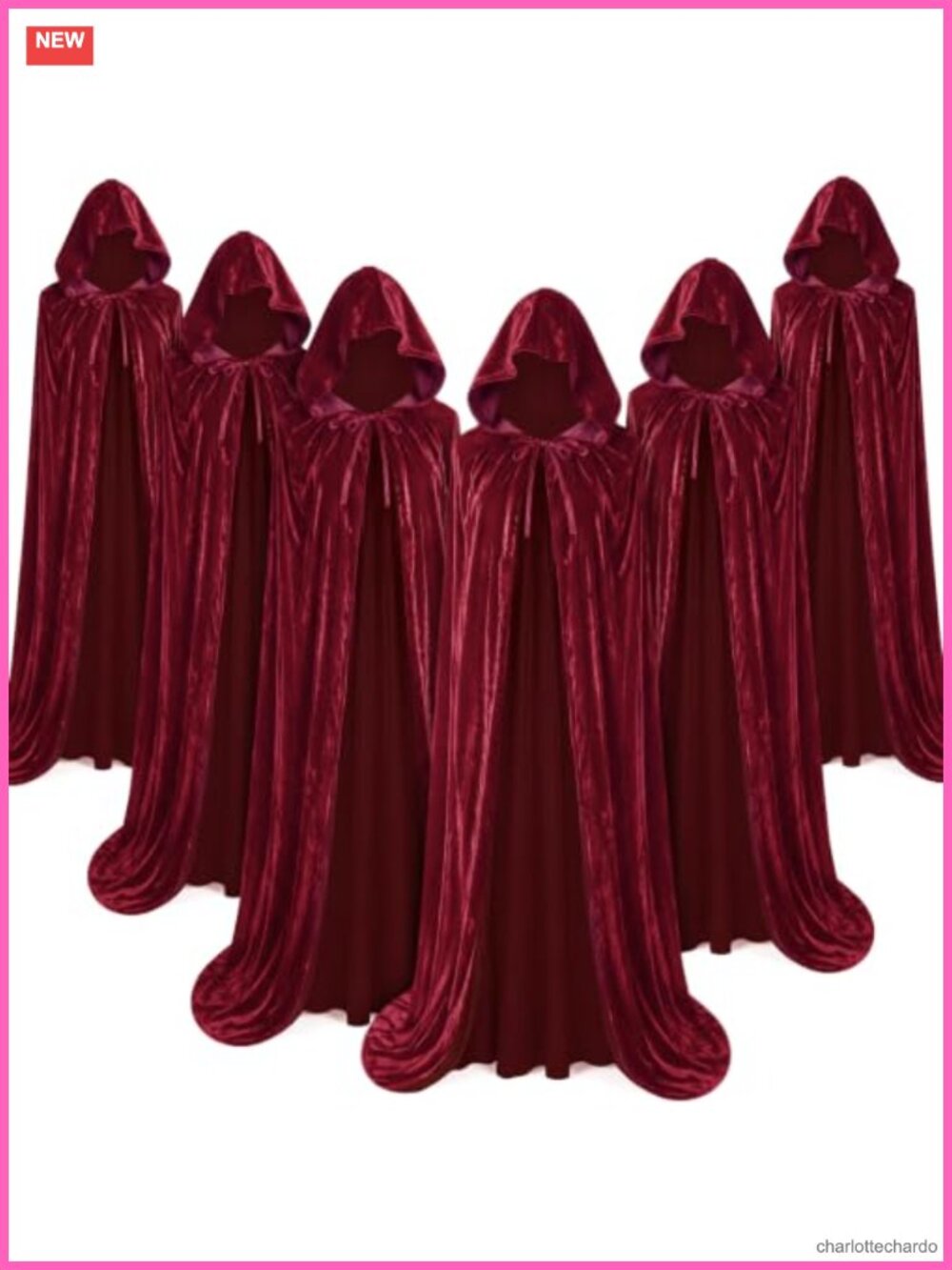 6 Pack Hooded Velvet Cloak Vampire Witch Costume Halloween Cosplay Robe